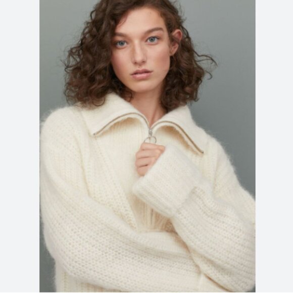 H&M Sweaters - H&M Zip Chunky Alpaca Wool Creme Oversized Cable Knit Funnel Collar Sweater S
